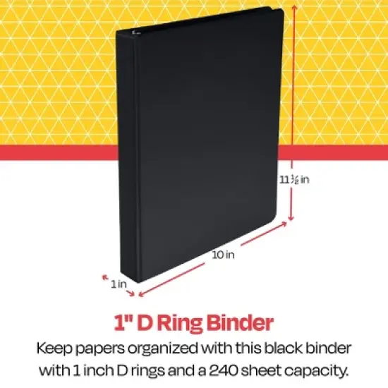 School Smart D Ring Binder, Polypropylene, 1 Inch, Black image {2}