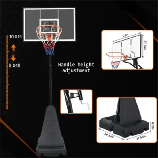 YONWAY Portable Basketball Hoop ,Adjustable Height 8.04 ft to 10.01 ft,44 inch Backboard with Rebound System and Wheels for Professional Match image {4}