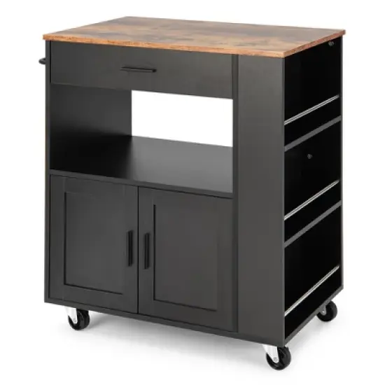 Costway Kitchen Island Cart Rolling Storage Cabinet w/ Drawer & Spice Rack Shelf image {9}