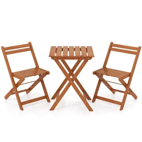 Tangkula 3 PCS Outdoor Wood Bistro Set w/ 2 Folding Chairs & Dining Table for Backyard image {9}