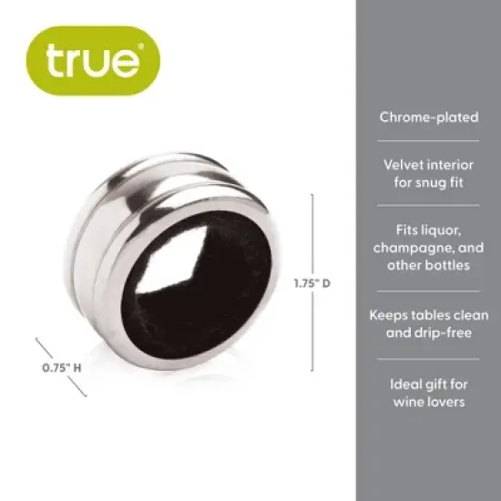 True Circlet Bottle Collars Drip Rings - Chrome-plated Wine Drip Catcher, Drip Stopper Home Bar Accessories - Set od 2, Silver image {2}