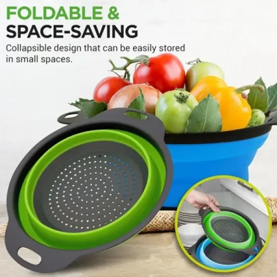 NutriChef Collapsible Strainer Set of 3 Round Silicone Kitchen Colander image {2}