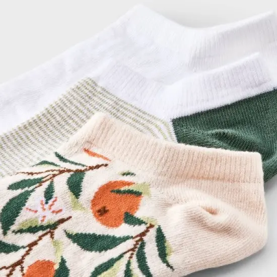 Women's Oranges 3pk Low Cut Socks - A New Day&trade; Orange/White/Green 4-10: Floral Pattern, Tagless image {2}