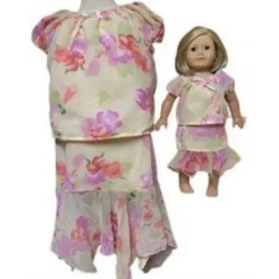 Size 10 1/2 Matching Girl And Doll Chiffon Flowers Skirt And Blouse image {1}