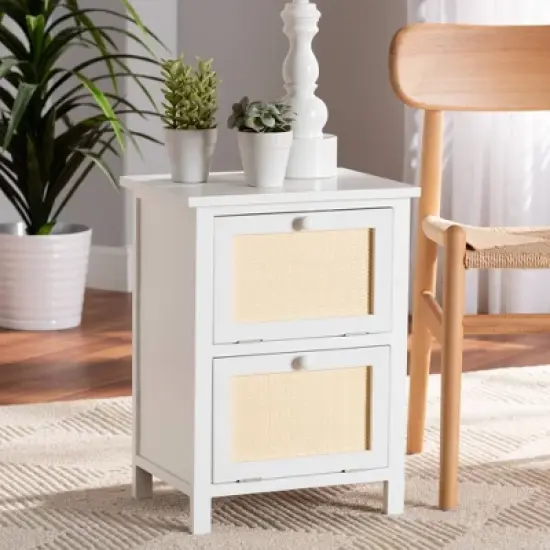 Sariah Wood Rattan 2 Door Nightstand White - Baxton Studio image {2}