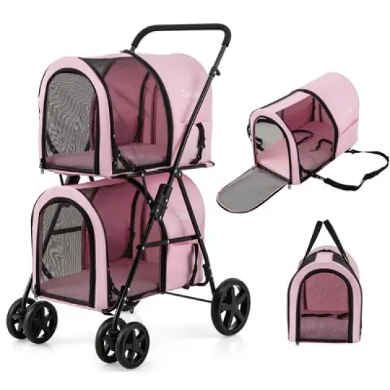 Tangkula 4-in-1 Double Pet Stroller w/ Detachable Carrier Travel Carriage for Cats image {9}