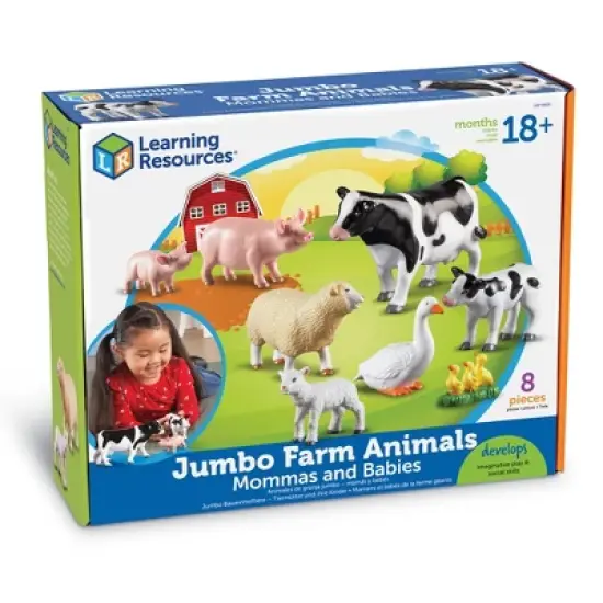 Learning Resources Jumbo Farm Animals Mommas and Babies - 8 Pieces, Ages 18+ months Toddler Learning Toys, Farm Animal Figures for Kids image {3}
