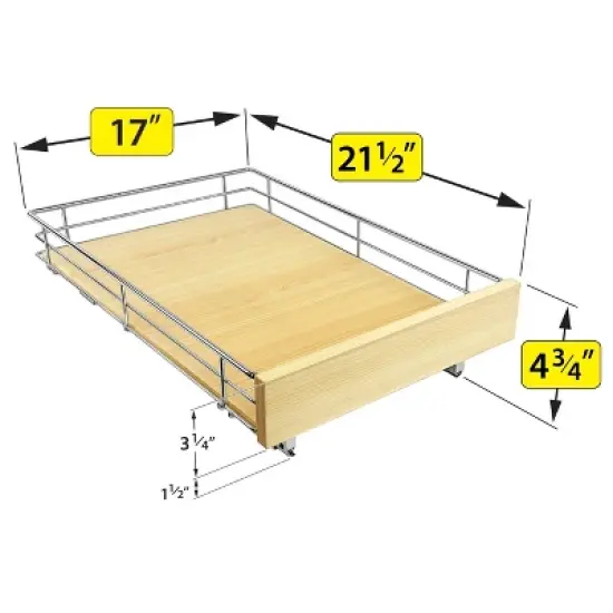 Lynk Professional 17"x21" Select Sliding Pull Out Cabinet Drawers Organizer Wood Chrome: Kitchen Storage, Ball Bearing Glides image {2}