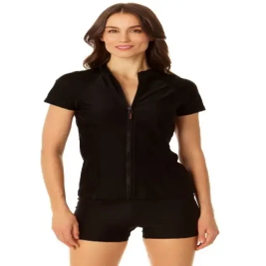 Coppersuit - Women's Short Sleeve Zip Front Rashguard Swimsuit Top image {6}