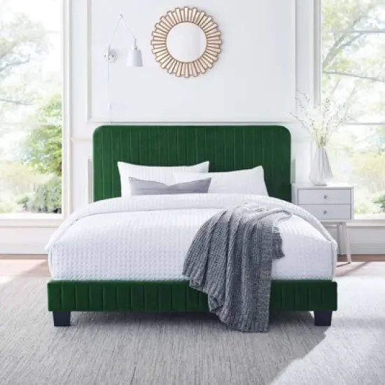 Twin Celine Channel Tufted Performance Velvet Platform Bed Emerald - Modway image {6}