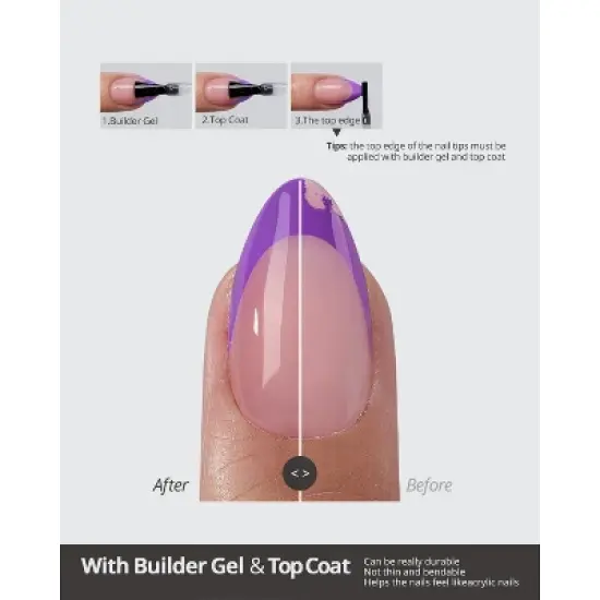 BTArtboxnails XCOATTIP&reg; Press-On Nails - Purple Pastel French - Short Almond -160ct image {4}