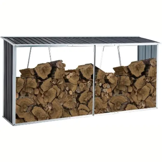 Firewood Rack with Sloping Roof Weather-Resistant Firewood Storage Shed Galvanized Steel Log Holder Outdoor Storage Shed Open Woodshed image {8}