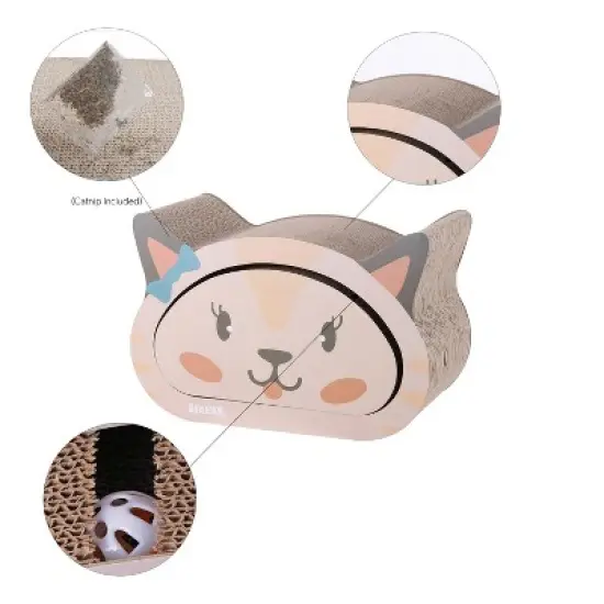 THE LICKER STORE Opal Modern Cardboard Happy Cat Head 2-in-1 Cat Cave Scratcher with Built-In Bell Toys and Catnip image {4}