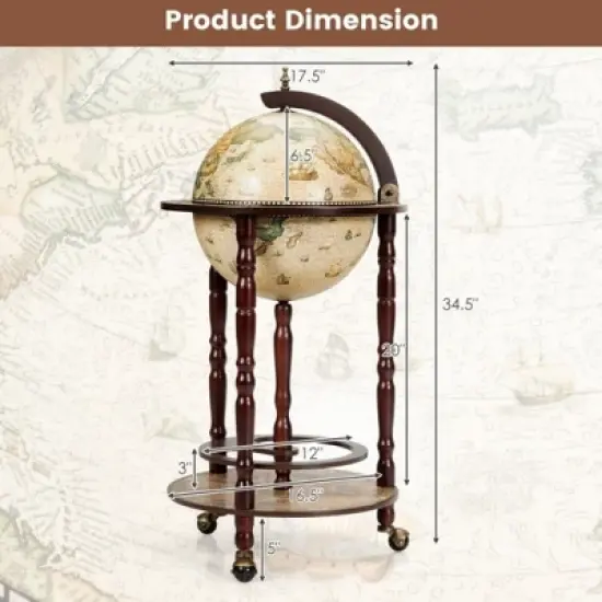 MOEPISY 17 Inch Wooden Globe Liquor Bottle Wine Rack with Wheels image {1}