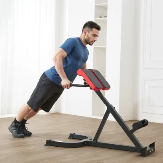 VEVOR Roman Chair Hyperextension Bench, 300 lbs Adjustable Extension Machine, Multi-Function Exercise Equipment for Glute, Hamstring, Black image {1}