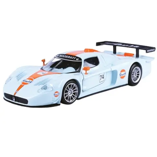 Maserati MC 12 Corsa #74 with "Gulf" Livery Light Blue with Orange Stripe 1/24 Diecast Model Car by Motormax image {1}