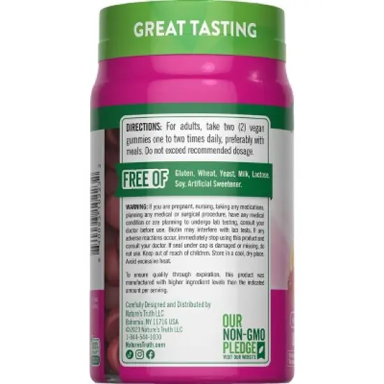 Nature's Truth Hair, Skin & Nails with Biotin Vegan Gummies - Natural Fruit - 80ct image {3}