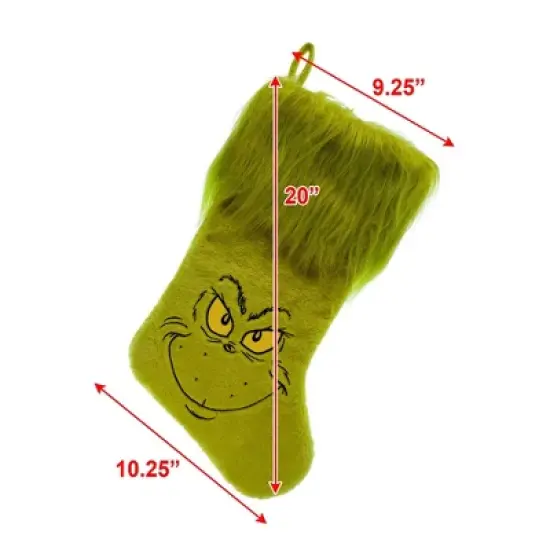 WondaPop How the Grinch Stole Christmas Grinch Furry Face 20" Applique Christmas Stocking image {2}