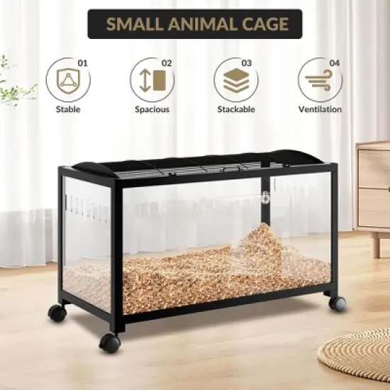 COZONY Metal Hamster Cage with Acrylic Sides, Chew-Proof Dual Doors, Stackable Small Animal Habitat with Wheels for Hamsters, Guinea Pigs & Gerbils image {4}