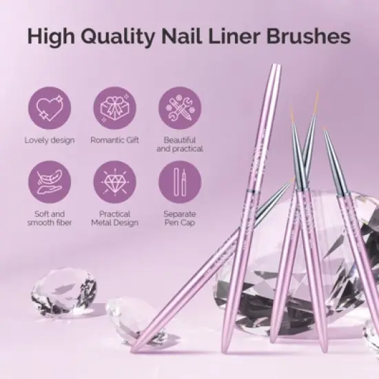 MelodySusie Nail Art Liner Brushes 5Pcs - Rose Gold, Sizes 5/7/9/11/20mm image {1}