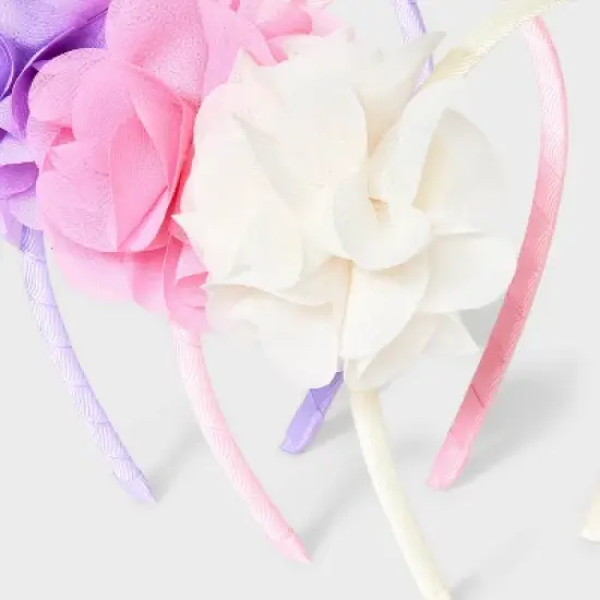 Girls' 3pk Chiffon Flower Headbands - Cat & Jack&trade; Pink/Purple/White: Kids Hair Accessories image {2}