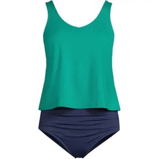 Lands' End Women's Chlorine Resistant V-neck One Piece Fauxkini Swimsuit Faux Tankini Top image {3}