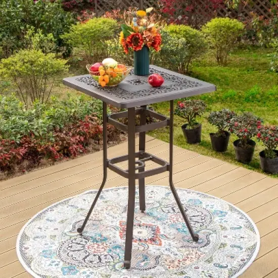 3pc Outdoor Square Cast Aluminum Bar Table & Swivel Chairs - Captiva Designs image {6}