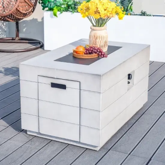 Moda Furnishings 23.8'' H x 42.5'' W Magnesium Oxide Propane Outdoor Fire Pit Table with Lid image {1}