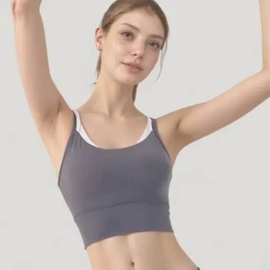 Anna-Kaci Active Women's Scoop Neck Sports Bra with Double Strap Back and Soft Stretch Fabric image {1}