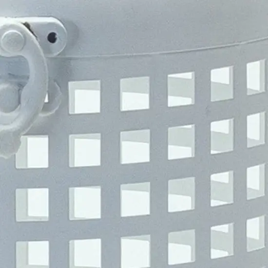 HomeRoots 14" White Distressed Lattice Iron Floor Lantern Candle Holder image {3}