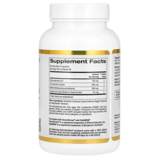 California Gold Nutrition Glucosamine, Chondroitin, MSM Plus Hyaluronic Acid, 120 Veggie Caps image {1}