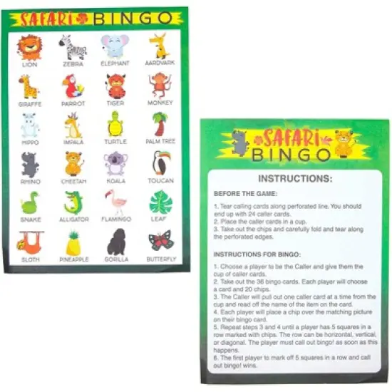 Blue Panda Safari Bingo, Jungle Animals Party Game Cards and Chips for Kids Birthday, Classroom Activity,  Baby Shower, Up to 36 Players image {1}