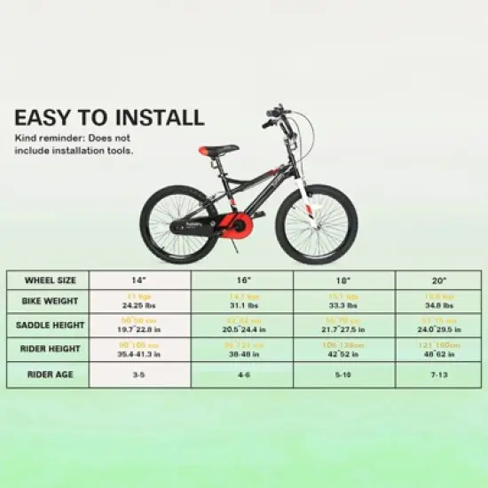 hykolity 20 inch Kids Bike Children Bicycle for Boy 7-13 Years Old Cycling Kiddo Height 48-62 inch Coaster Brakes Black image {9}