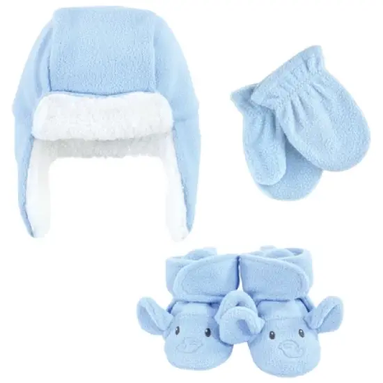 Hudson Baby Unisex Baby Trapper Hat, Mitten and Bootie Set, Blue Elephant image {9}