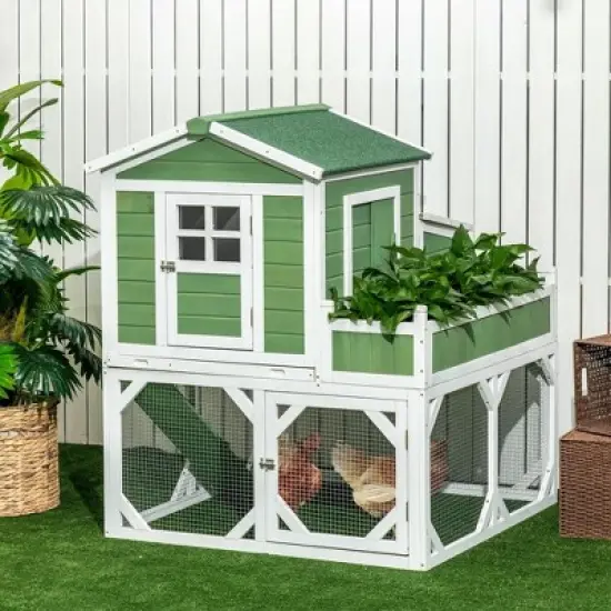 Resenkos Rabbit Hutch, Duck Cage Hutch,Chicken Coop, 49" Small Chicken Coop Hen House with Garden Space, Chicken House Outdoor Run Cage, Green image {3}