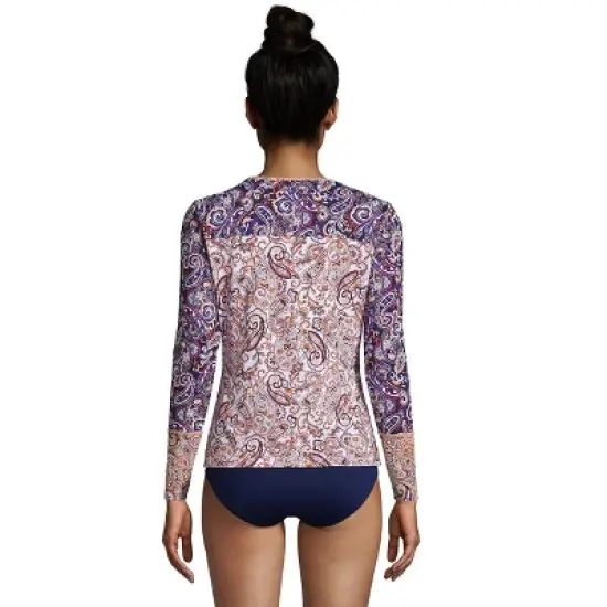 Lands' End Women's Long Crew Neck Long Sleeve Rash Guard UPF 50 Sun Protection Modest Swim Tee image {1}