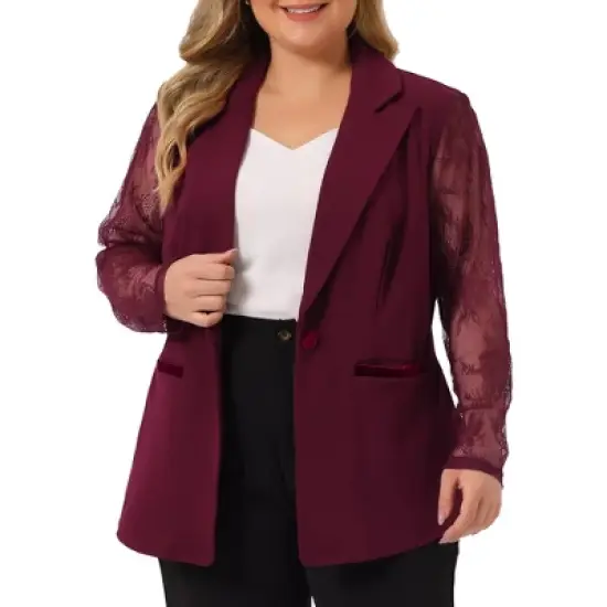 Agnes Orinda Women's Plus Size Work Flat Collar Notch Lapel Lace Front Blazers image {7}