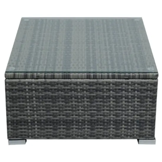 4pc Wicker Patio Set with Large Storage Box & Cushions - Gray - GODEER image {4}