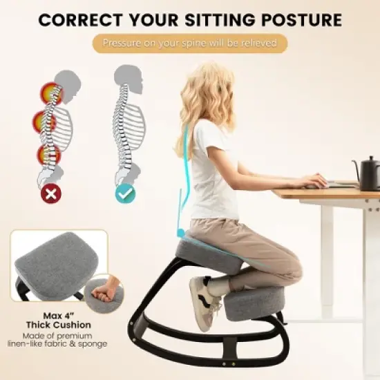 Costway Rocking Kneeling Chair Ergonomic Posture Correcting Back Pain Padded Cushion image {5}