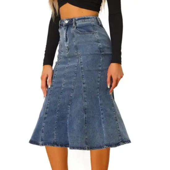 Allegra K Women's High Waist Jean Denim Fishtail Ruffle Skirt image {7}