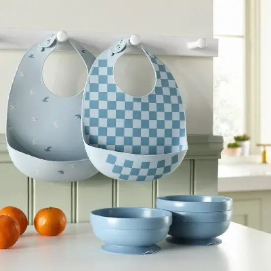 Silicone Bibs - 2pk - Birds/Checker - Cloud Island&trade; image {1}