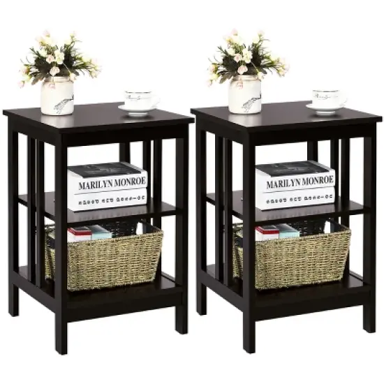 Tangkula 2PCS 3-tier Side Table Nightstand Sofa End Table Storage Display Shelf image {12}