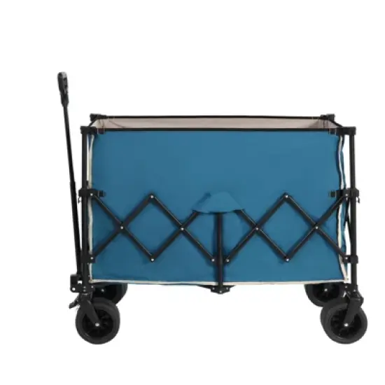 DSVIMOY Foldable Extended Wagon with 220lbs Weight Capacity, 300L Folding Utility Garden Cart with Drink Holders, Blue, 42.91"*20.87"*32.68" image {4}