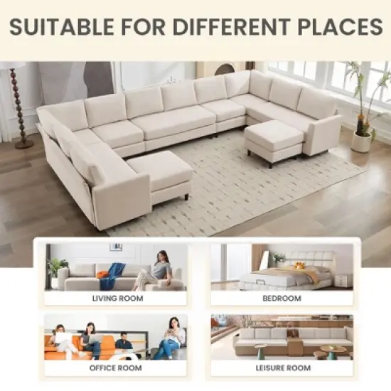 Hyleory Spacious 12-Seater U-Shaped Modular Sofa with Ottomans,Relaxed Style, Reconfigurable Design image {8}