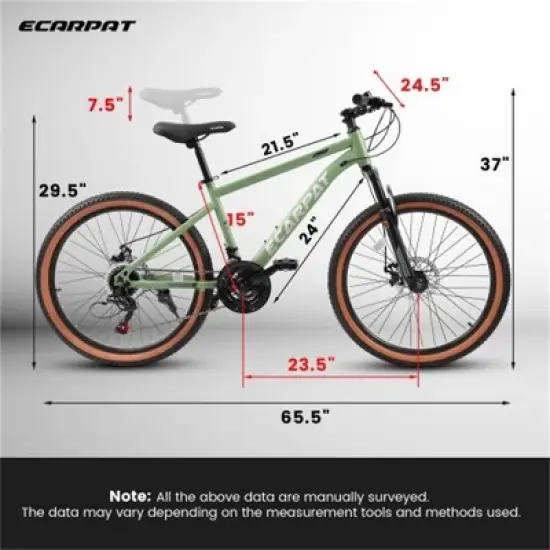 YONWAY 24 Inch Mountain Bike for Teenagers, High Carbon Steel Frame, Disc Brakes, Durable Design for School Commuting image {2}
