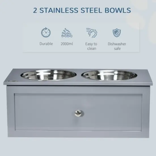 Gulches PawHut Elevated Dog Bowls, Pet Feeding Station for Medium Dogs, Indoor Use, 23.6" x 11.8" x 9.4", Gray image {5}