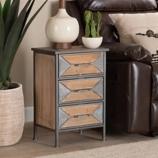 Laurel Wood 3 Drawer Nightstand Gray/Brown - Baxton Studio image {5}