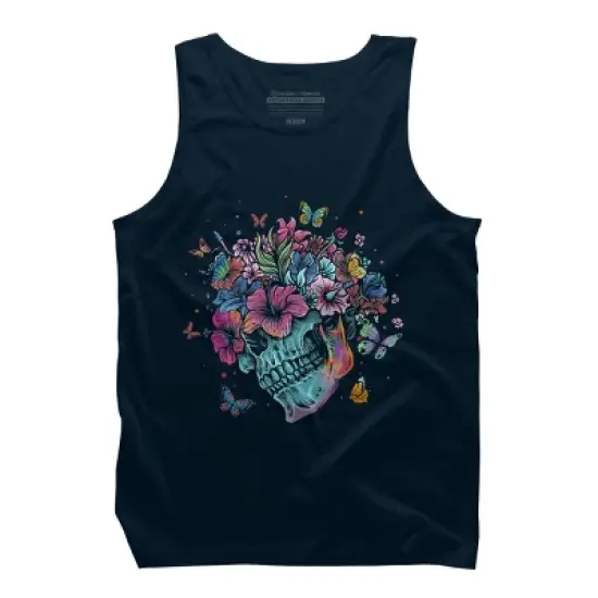 Men's Design By Humans Floral Butterfly Skull Funny Halloween Costume Hippie Flower By JeilJersey Tank Top image {6}
