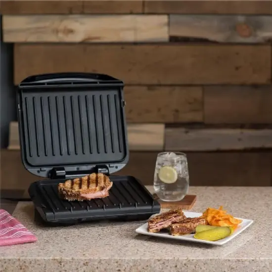 George Foreman 4-Serving Removable Plate Electric Grill and Panini Press, George Tough Non-Stick Coating, Drip Tray Catches Grease, Black image {4}