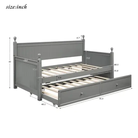 Twin Size Wood Daybed with Trundle Bed-ModernLuxe image {2}